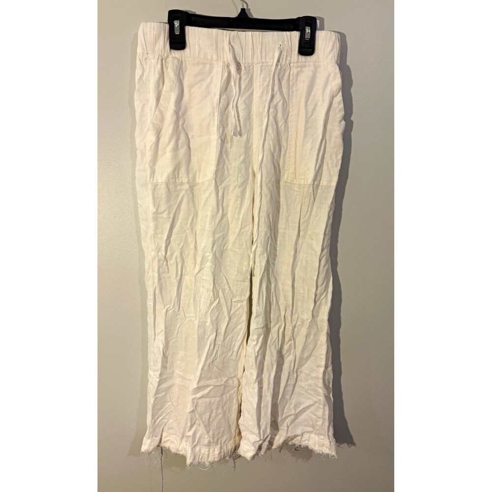 Thread + Supply Women's White Linen blend pants, Elastic Waist Regular Size S